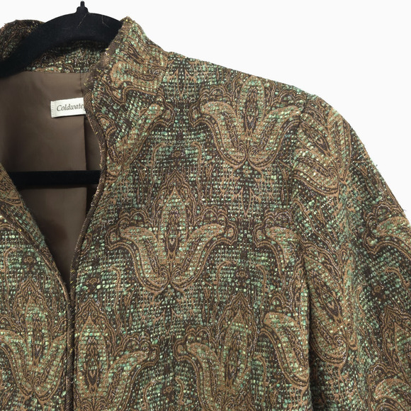 Vintage Twee Coldwater Creek Tweed Woven Art Tapestry Bolero Blazer Jacket 12 - Picture 5 of 16